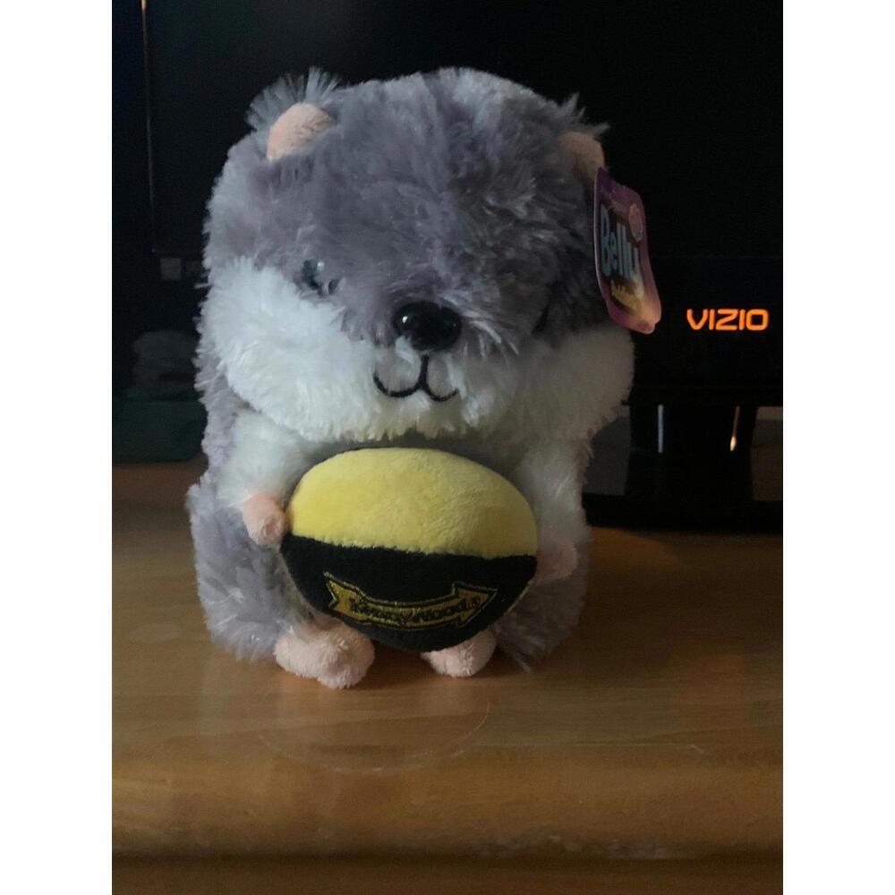 Medium Grey and white Hamster holding Kennywood Black and Gold Football NWT​